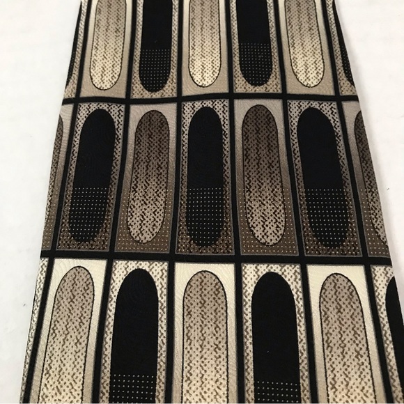 EXTRA LONG Bergamo New York Silk Tie Handmade Brown Tan Oval Print - Picture 5 of 11